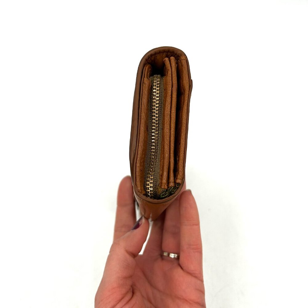 ORLA KIELY Brown Gold Leather Stem Snap Button Zip Pocket Long Wallet & Dust Bag - Picture 5 of 8